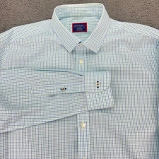 UNTUCKit Mens Large Wrinkle Free Button Up Shirt Blue Green Gingham Cotton