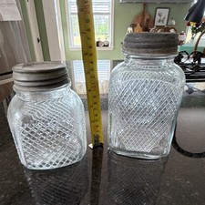 Set of 2 Clear Glass Collectible Jars with Metal Lids, Diamond Pattern
