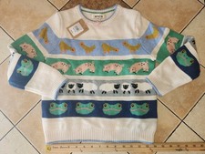 Mini Boden All Over Fair Isle Spring Sweater Farm Animals   9-10 NWT