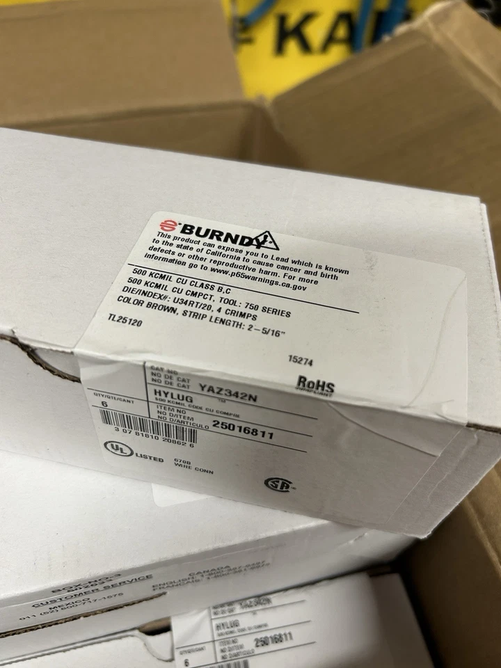 (6) New Burndy YAZ342N 2 Hole 1/2” Stud 1-3/4” Spacing Long Barrel 500 KCMIL CU - Image 4 of 4