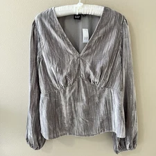 NWT Gap Velvet Balloon Sleeve Top Shirt Blouse L Large Medium Cool Brown Holiday