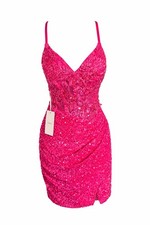 Weinaze Pink Sequin Lace Bodycon Mini Dress Womens 0 Formal Party NWT