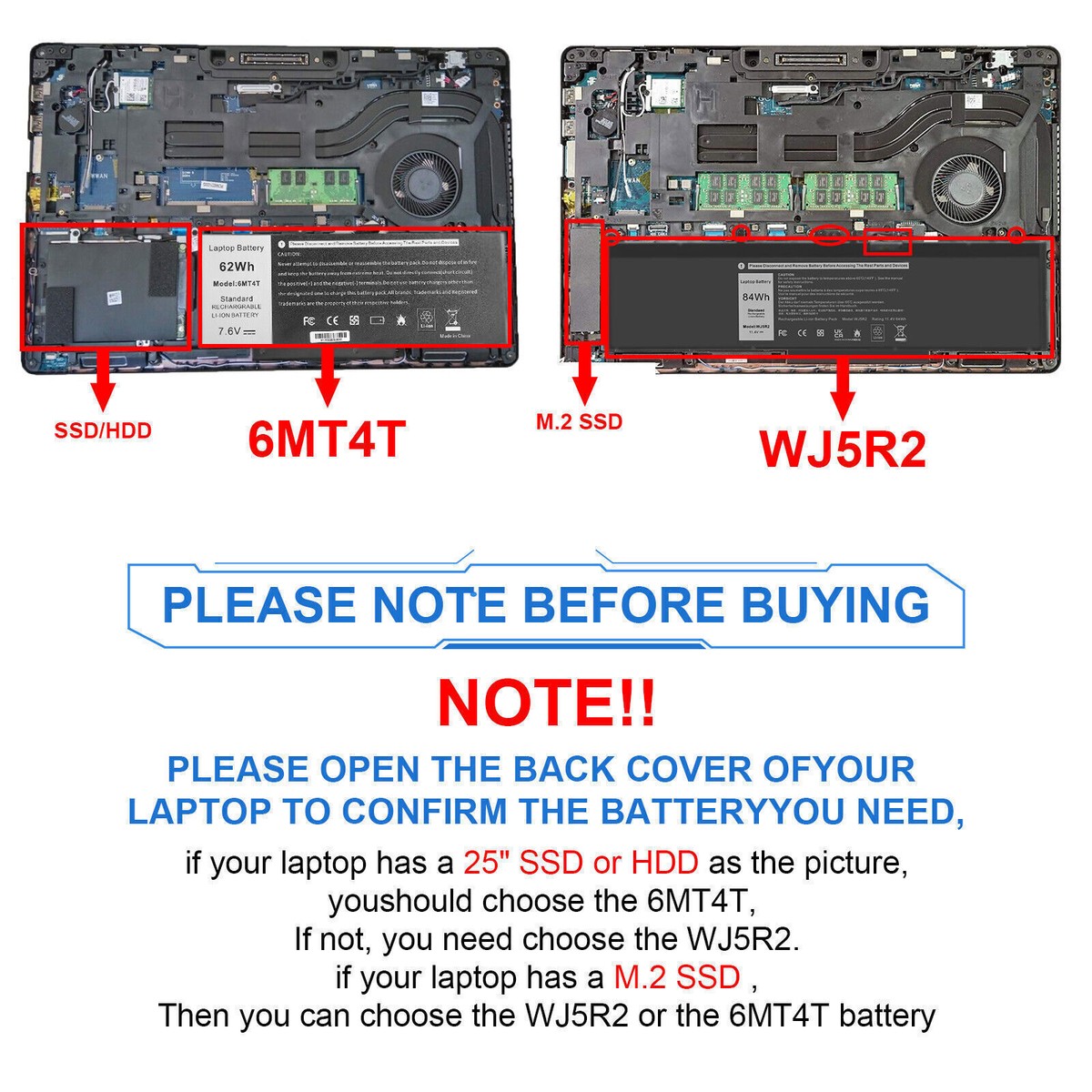 Batterie 62Wh 6MT4T Pour Dell Latitude E5470/E5570/E5270 & Precision 3510 - Li-Polymère - 12