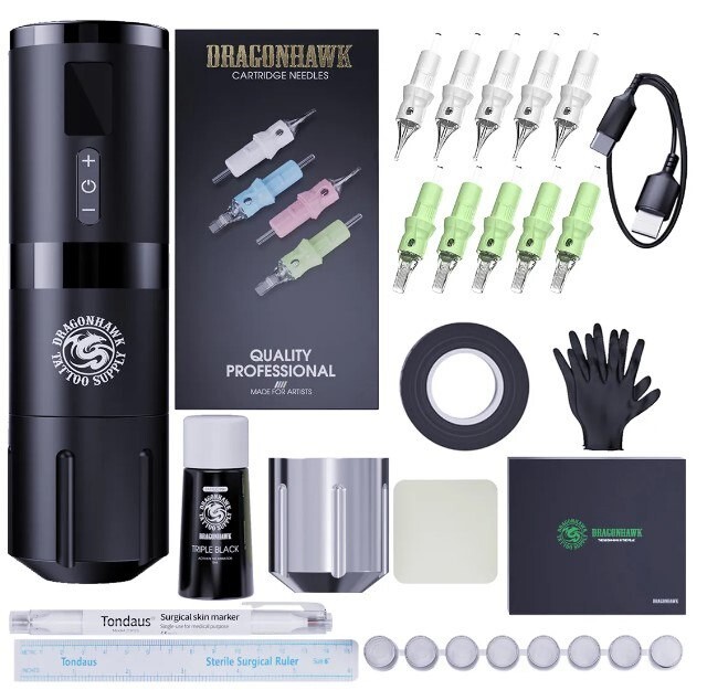 山*す様 タトゥーマシン Dragonhawk ワイヤレス 黒 フルセット タトゥーマシン Dragonhawk ワイヤレス 黒 フルセット タトゥーマシン