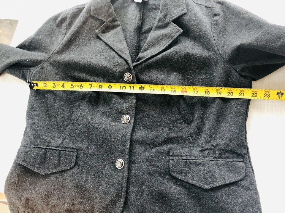 TALBOTS Women's Blazer Size 12W Gray Crest Buttons Jacket Coat 100