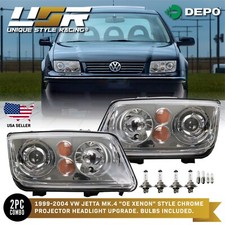 Ecode Oe Xenon Rep. Chrome Headlight For 1999-2004 Vw Jetta 4 Iv Halogen Model