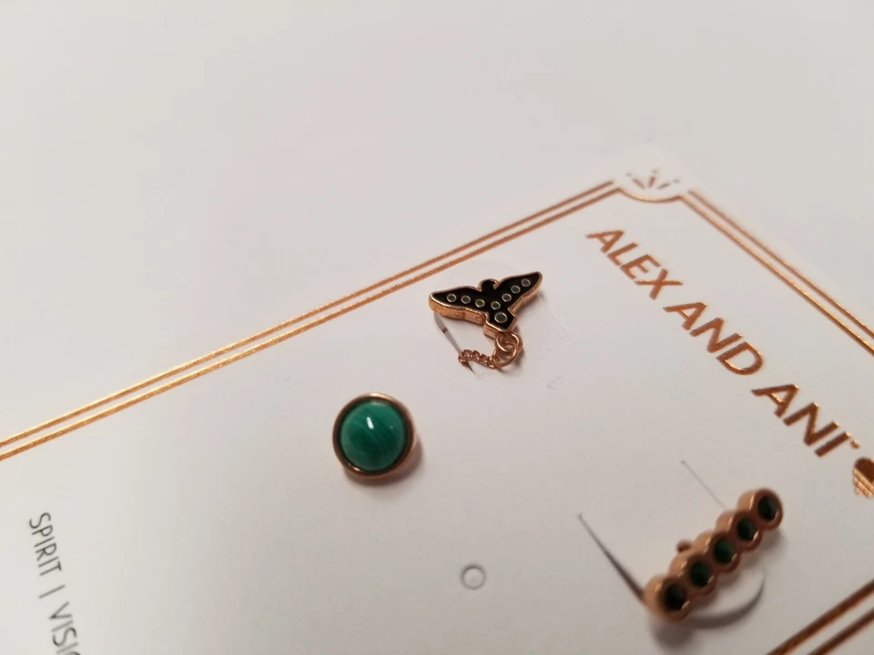 Pendientes Alex And Ani Tres Piezas Chapados en Oro Rosa 14k Plata Águila Foto 4 de 4