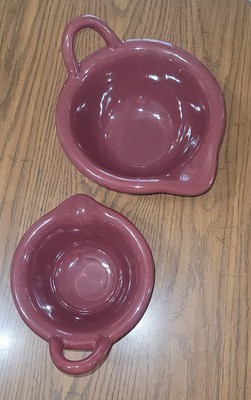 HEAVY CERAMIC NESTING MIXING BOWLS HANDLES & POUR SPOUTS SET OF 2