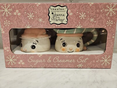 Johanna Parker Sugar And Creamer Set Pastel Christmas New in Box!
