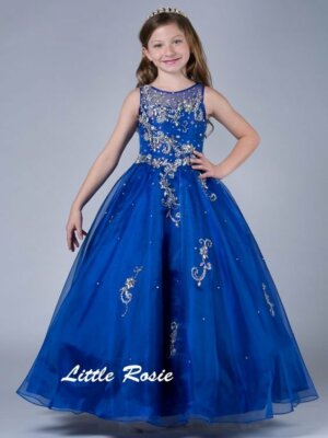 NEW* Little Rosie Girls Glitz Long National Pageant Dress Dress LR2045 Royal  12 | eBay