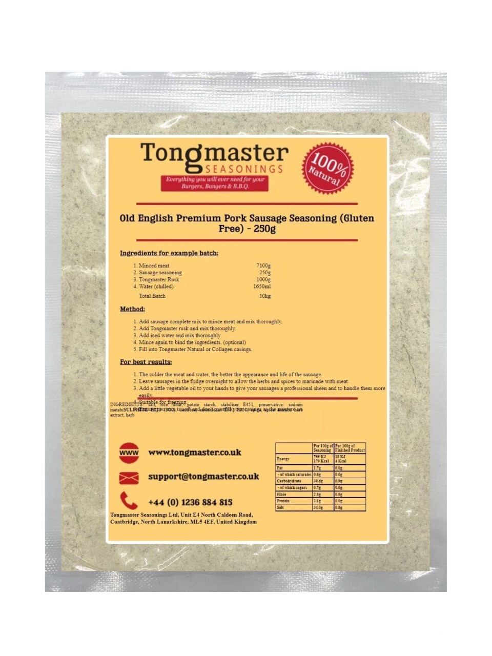 Old English Gluten Free Premium Pork Sausage Seasoning - 250g