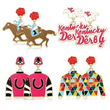 2/4Pairs Kentucky Derby Earrings for Women Horseshoe Earrings Derby Hat Horse...