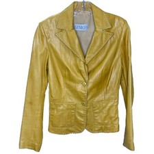 Gimo's Women Jacket Leather Moto Yellow Mustard 60's 70's Retro Buttery Soft S