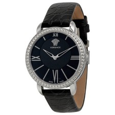 Versace Krios Black Dial Silver Tone Black Leather Women's Watch M6Q99D008S009