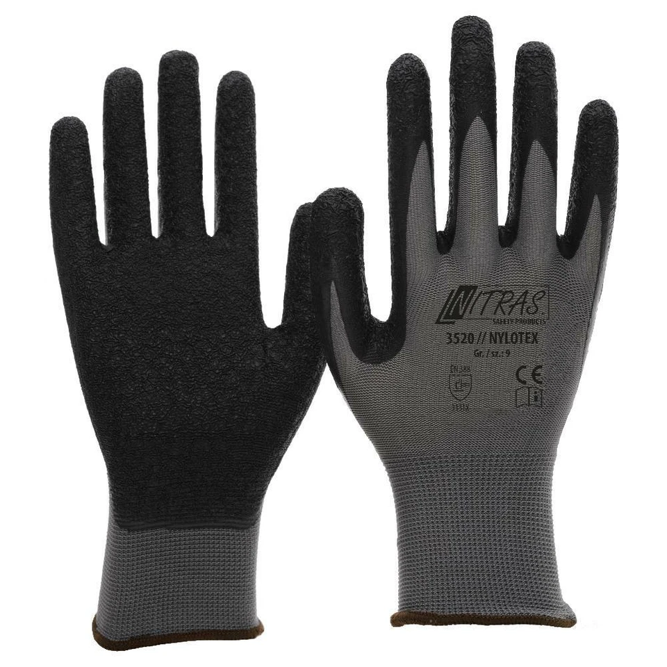 12 paires gants NITRAS 3520 NYLOTEX – Nylon latex noir – Tailles 8 à 11 - Photo 1/1