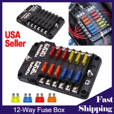 12-Way Blade Fuse Box Block Holders LED Indicator 12V 32V Auto Marine Waterproof
