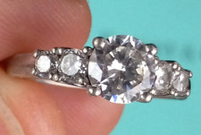 Vintage Sterling Ring 925 Silver Cubic Zirconia 5 Stone Sparkly Engagement SZ 6
