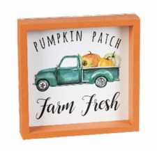 Pumpkin Patch Farm Fresh Sign Truck Shadowbox Shelf Table Decor 4?x4? NEW