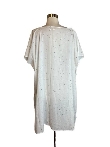 EILEEN FISHER Tunic Top L White Voile Splatter Print Caftan Organic Cotton NWOT - Picture 3 of 6