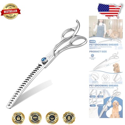 Ergonomic 7'' Curved Chunker Dog Scissors - Professional Pet Shears in Silver