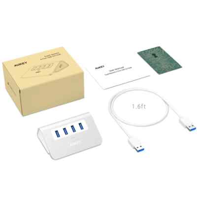 Aukey CB-H5 4-Port USB 3.0 Hub Aluminum Compact & Portable NEW
