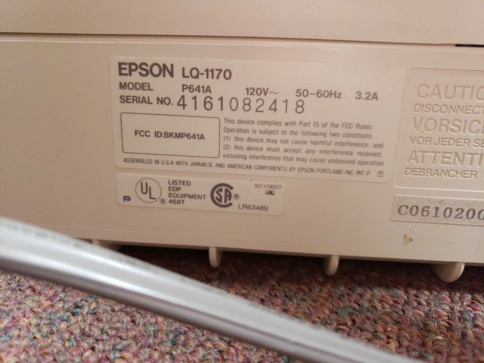 EPSON LQ-1170 Wide Carriage Dot Matrix Printer Missing Feed Tray  - Image 2 of 4
