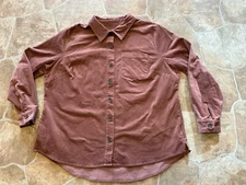 Denim & Co Womens Brown Stretch Corduroy Shirt XL 
