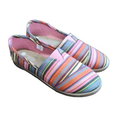 Enlighten Active Slip On Flat Womens 8 M Comfort Striped Pink Loafer Casual Shoe