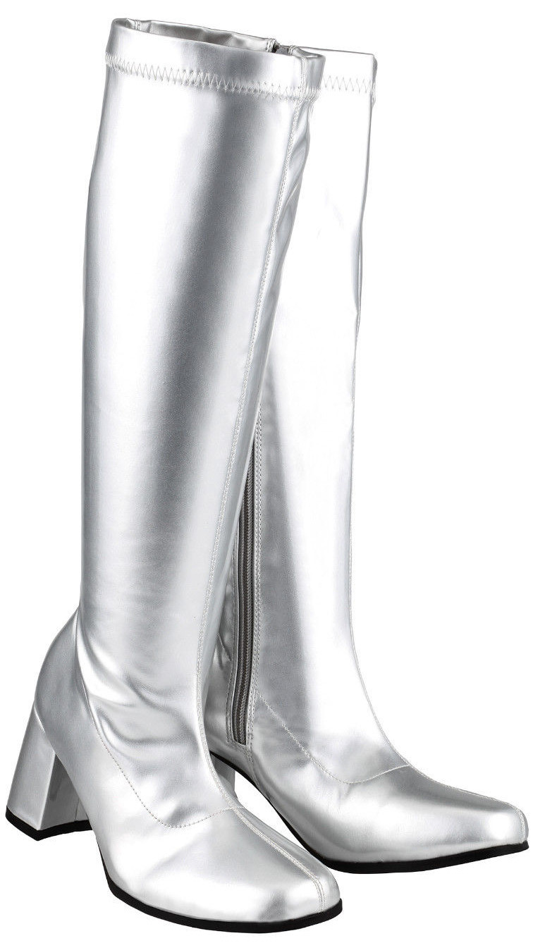 Nuevas Damas Para mujeres Sexy Botas GoGo Rodilla Alta Patente Geniales Años 60 Años 70 Ojales Fiesta