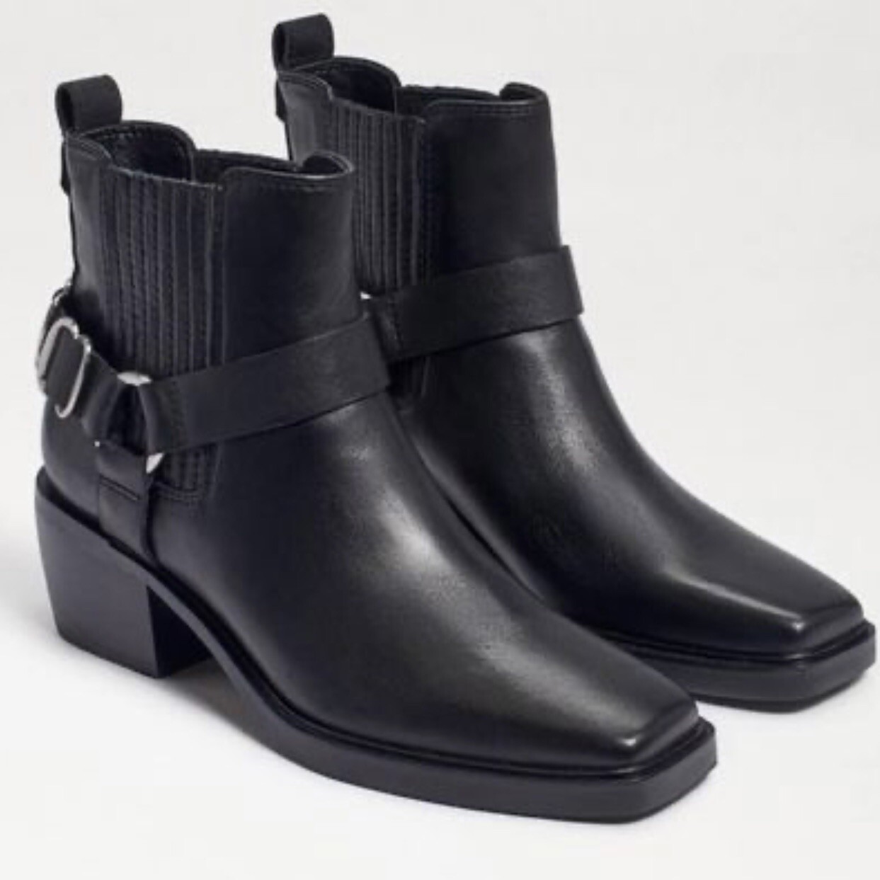 Women’s Sam Edelman Bellamie Leather Ankle Cowboy Boots Black Size 8 New