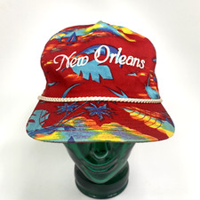 Vintage Hawaiian Floral Print Hat Cap New Orleans Snapback Rope San Sun NOS