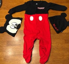 DISNEY MICKEY MOUSE EARS INFANT BABY SLEEPER JUMPSUIT COSTUME 9m Hat Pajama