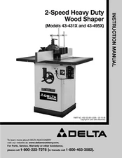 Delta 43-431X 43-495X Instruction Manual User Guide for 2 Speed Wood Shaper