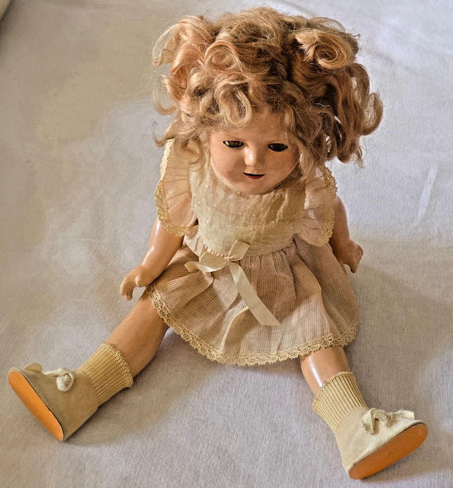 Muñeca Composición Ideal Años 30 De Colección - Ojos Dormidos, Peluca Mohair, Vestido Original Foto 4 de 4