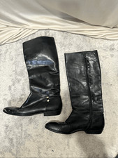 Salvatore Ferragamo Women s Black Leather Riding Boots Knee High Italy, Size 8.5