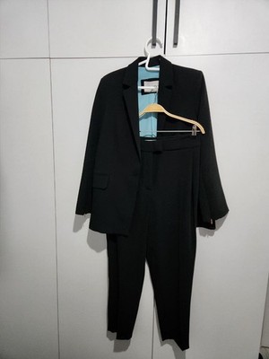 Jus De Pommes Women's 2-Piece Black Suit Jacket + Pants Size 38 100% Polyester
