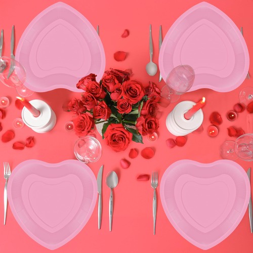 50 PCS Valentines Plates, 9 IN Heart Shaped Plates, Pink Disposable Plates Lo... - Bild 7 von 7