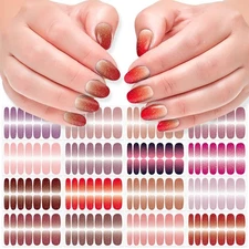 DANNEASY 16 Sheets Nail Polish Stickers Full Nail Wraps for Women Blue Glitte...