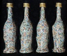 4x kl. Flasche m. Banknoten Euro geschreddert m. Bundesbank Geldsack - Geschenk