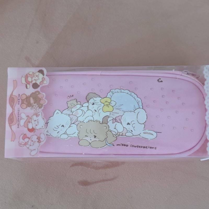 Mikko Illustrations Pink Plastic Zippered Pencil Case Pouch with Animal Print