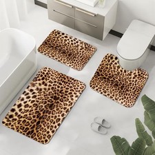 3pcs Bath Mats For Bathroom Set Brown Cheetah Print Bathroom Mat Set Luxury