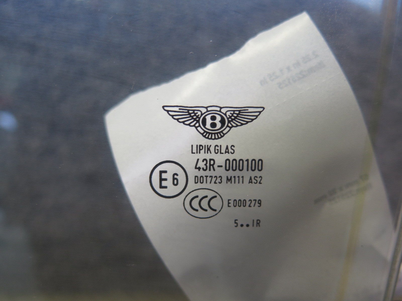 06-12 BENTLEY CONTINENTAL FLYING SPUR REAR LEFT DRIVER SIDE DOOR GLASS WINDOW