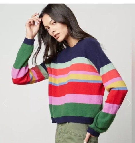 Velvet By Graham 100% Cashmere Sweater Kacey Striped Crewneck Size Large - Picture 1 of 6