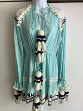 Hemant & Nandita Anew Blue Bohemian Embroidered Tassels Pom Pom Dress, Sz M