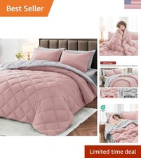 Ultra-Soft 7-Piece King Comforter Set - Complete Bedding Solution in Pink  Grey