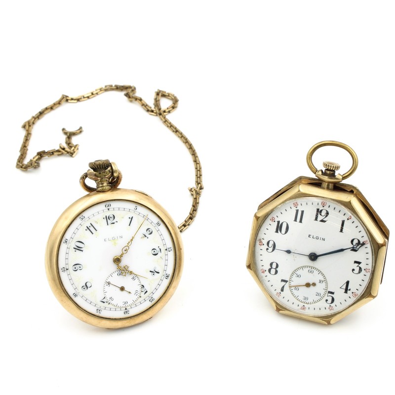 1910-1917 Elgin Fancy Dial Louis XVII Men's Pocket Watches Lot of 2 #WB5347-4