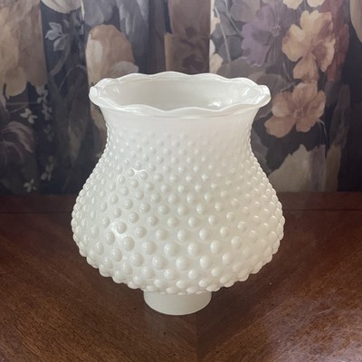 Vintage White Hobnail Glass Scalloped Rim Lamp Shade For 1-1/2  Fitter