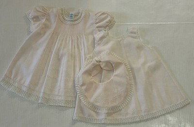 Vtg Feltman Brothers Baby Girl Pink Embroidered Lace Dress /Slip