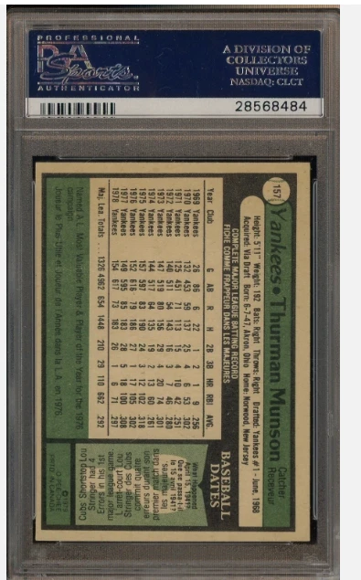 1979 O-PEE-CHEE OPC #157 Thurman Munson New York Yankees PSA 8 NM-MT - Image 2 of 2