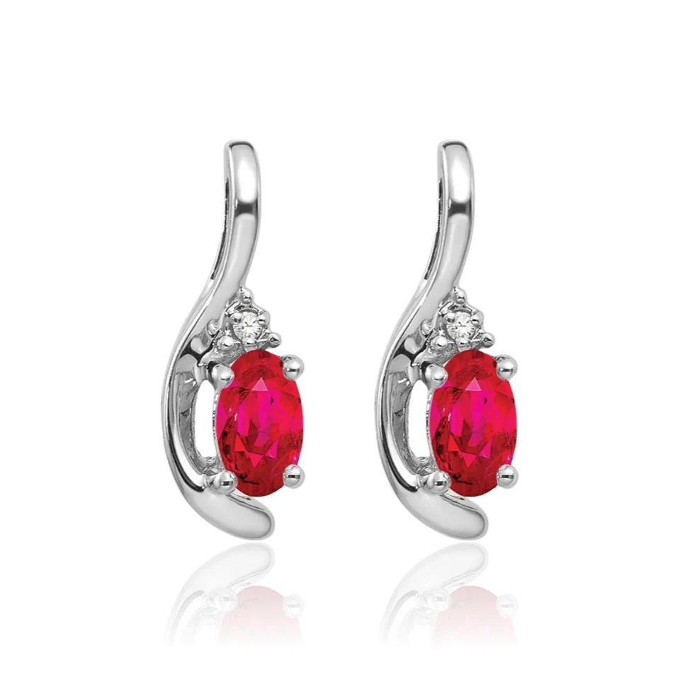 14K Solid White Gold Ruby Diamond Dangle Earrings - Image 2 of 4